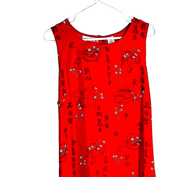 WEEKEND CLOTHESLINE Red Sleeveless Asian motif 100% Rayon EUC pockets - Picture 2 of 10